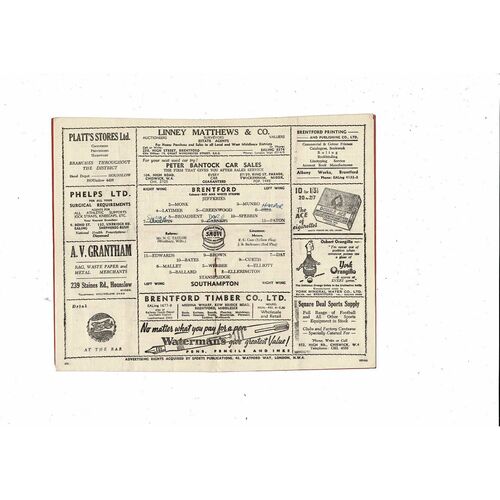 1950/51 Brentford v Southampton Football Programme
