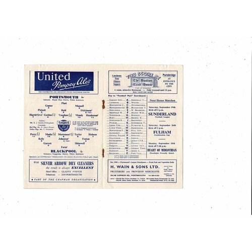 1953/54 Portsmouth v Blackpool Football Programme