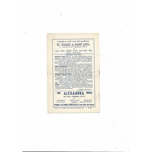 Wimbledon v Bath City FA Cup Football Programme 1963/64