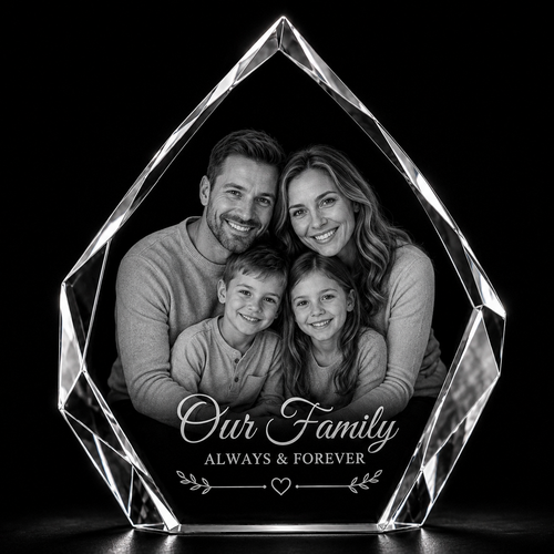 Family 3D Crystal Gifts  | 3d Crystal Shop | 3d crystal glass engraving | Personalised 3d engraving  | 3d crystal photo