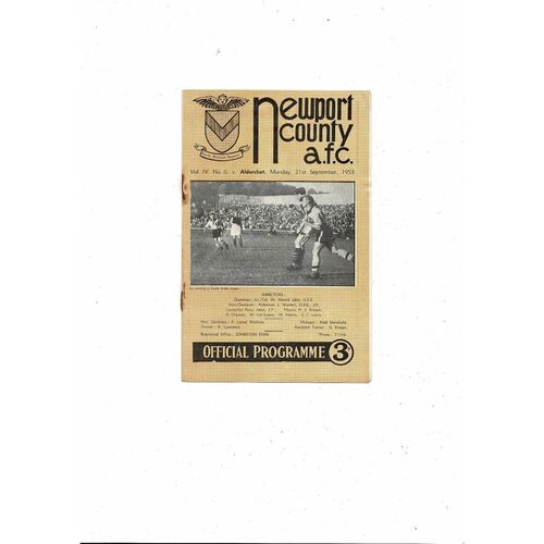 1953/54 Newport County v Aldershot Football Programme