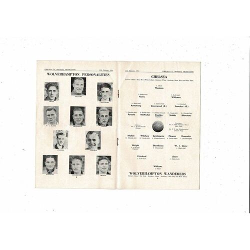 1953/54 Chelsea v Wolves Football Programme
