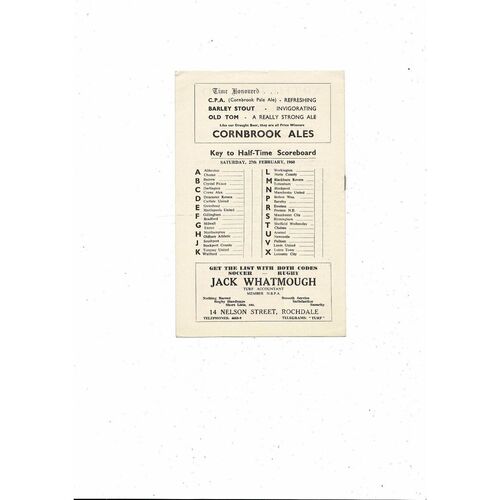 1959/60 Rochdale v Walsall Football Programme