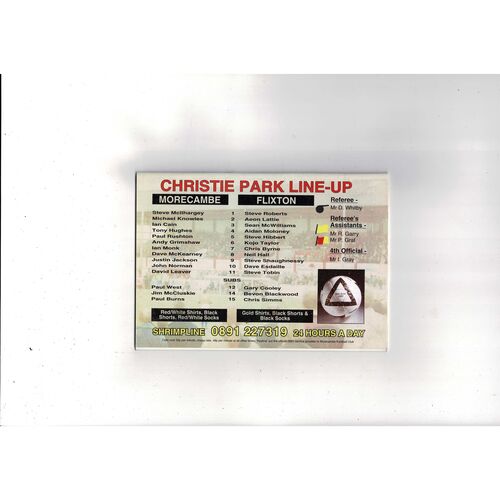 Morecambe v Flixton FA Cup Football Programme 1996/97