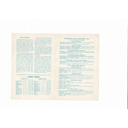 Manchester City v Blackburn Rovers Central League Football Programme 1960/61