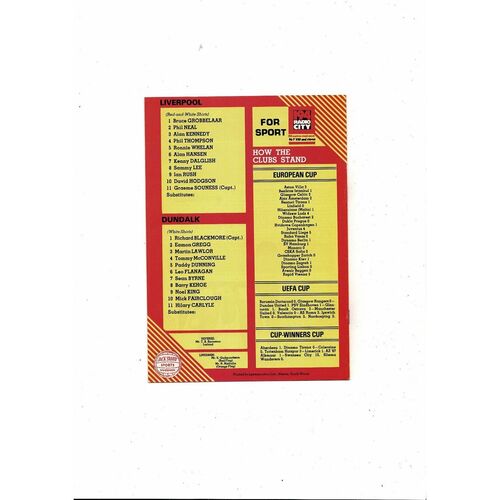 Liverpool v Dundalk European Cup Football Programme 1982/83