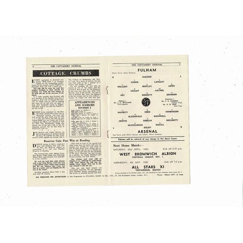 1959/60 Fulham v Arsenal Football Programme