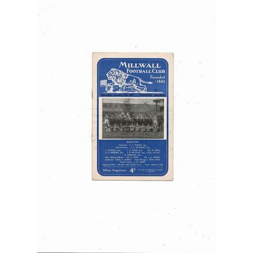 1956/57 Millwall v Crystal Palace FA Cup Football Programme