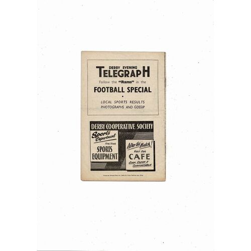 1959/60 Derby County v Manchester United FA Cup Football Programme