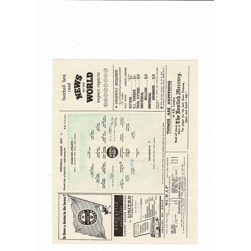 1956/57 Charlton Athletic v Portsmouth Football Programme