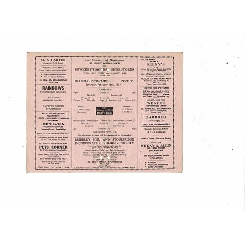 1956/57 Stourbridge v Bedworth Town Football Programme