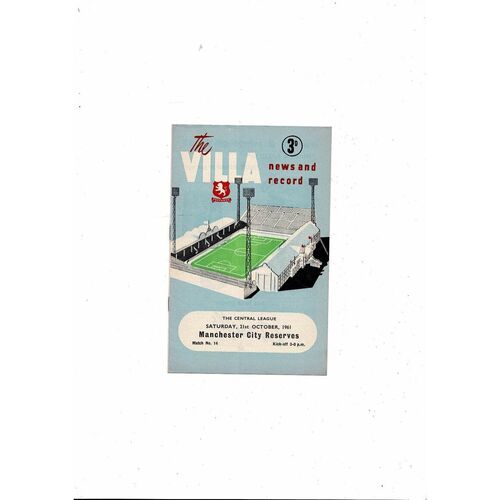Aston Villa v Manchester City Central League Football Programme 1961/62