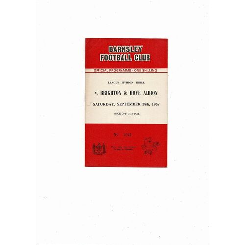 1968/69 Barnsley v Brighton Football Programme