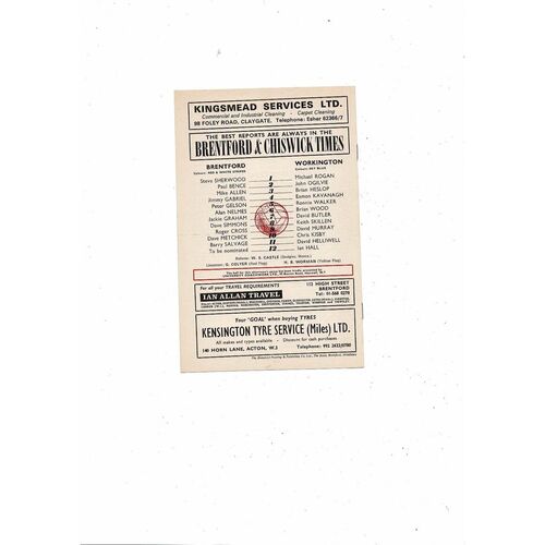 1973/74 Brentford v Workington Football Programme