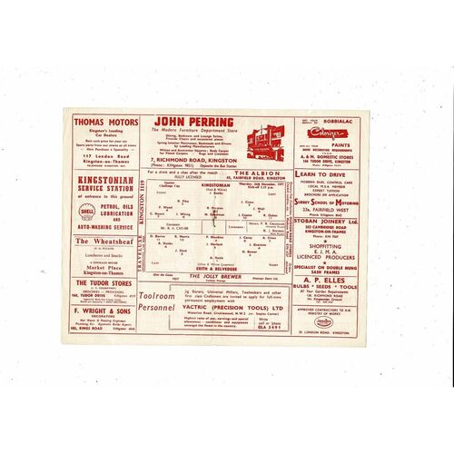 1957/58 Kingstonian v Erith & Belvedere Sporter Challenge Cup Football Programme