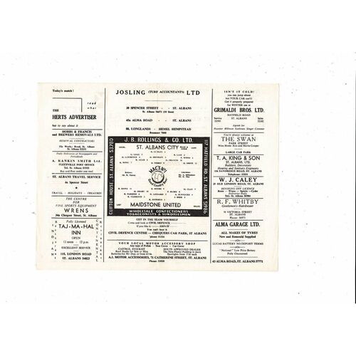 1964/65 St Albans v Maidstone United Isthmian League Football Programme