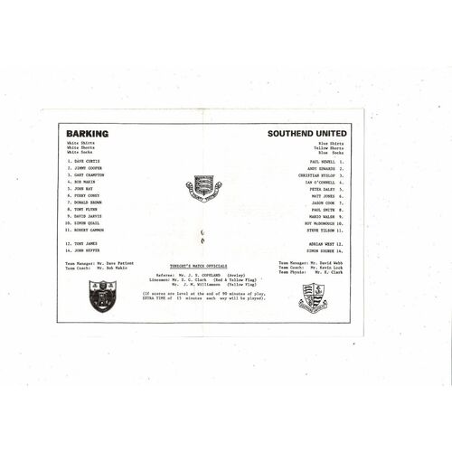 1989/90 Barking v Southend United Essex Senior Cup Final @ Dagenham