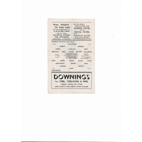 1964/65 Barnsley v Workington Football Programme