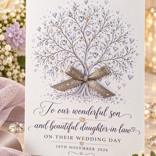Personalised Diamond and Ribbon Wedding Card