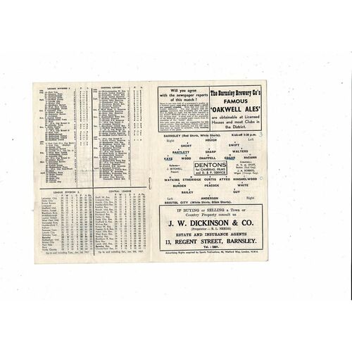 1956/57 Barnsley v Bristol City Football Programme