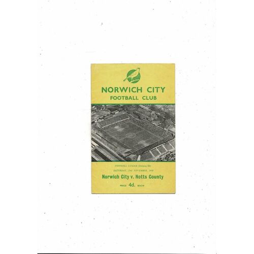1958/59 Norwich City v Notts County Football Programme