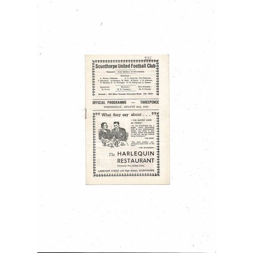1955/56 Scunthorpe United v Mansfield Town Football Programme