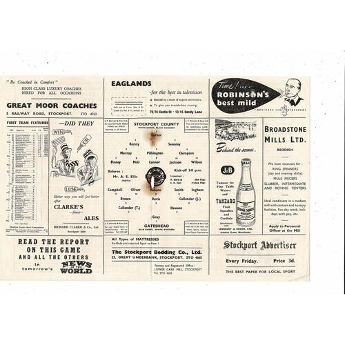 1955/56 Stockport County v Gateshead Football Programme