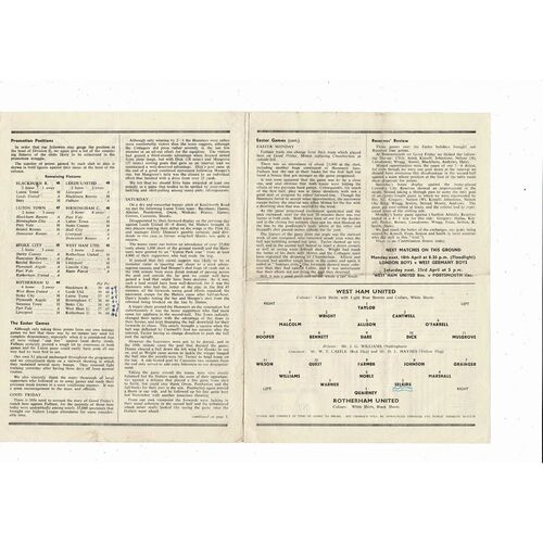1954/55 West Ham United v Rotherham United Football Programme
