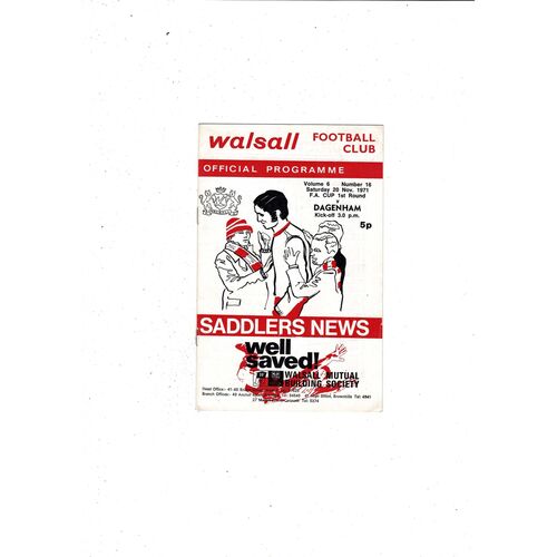 Walsall v Dagenham FA Cup Football Programme 1971/72