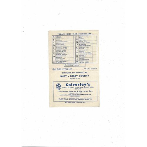 Bury v Manchester City Central League Football Programme 1966/67