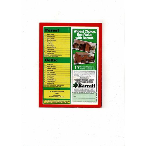 Nottingham Forest v Celtic UEFA Cup Football Programme 1983/84