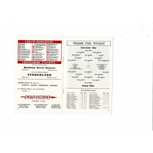 1965/66 Aston Villa v Leicester City & Wolves Reserves Double Football Programme