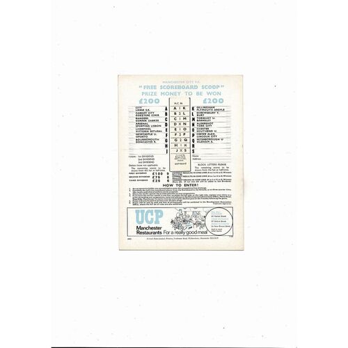 Manchester City v Lierse European Cup Winners Cup Football Programme 1969/70