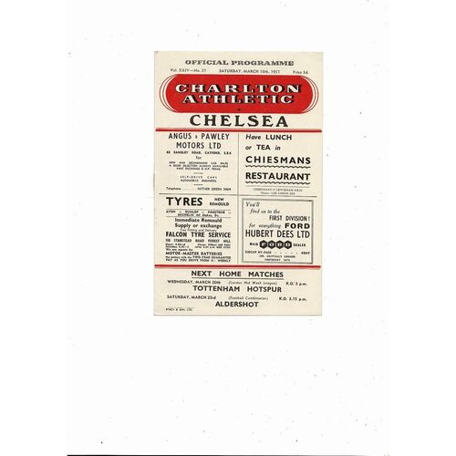1956/57 Charlton Athletic v Chelsea Football Programme