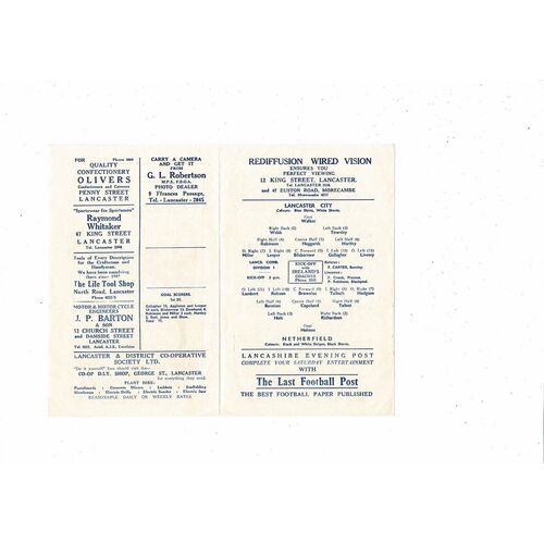 1963/64 Lancaster City v Netherfield Lancashire Combination Football Programme
