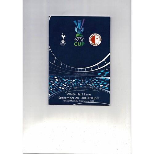 2006/2007 Tottenham Hotspur v Slavia Prague UEFA Cup Football Programme