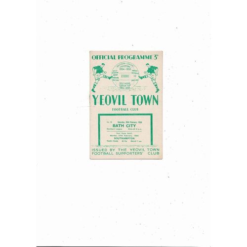 1955/56 Yeovil Town v Bath City Southern League Football Programme