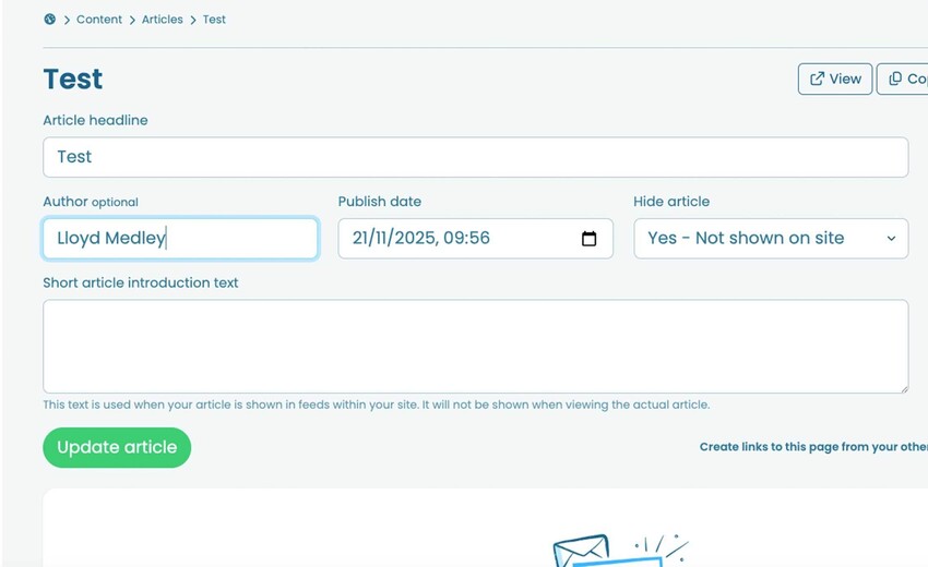 Webfactory article publisher after update
