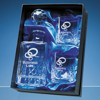 3pc Blenheim Panel Whisky Set in a Satin Lined Presentation Box