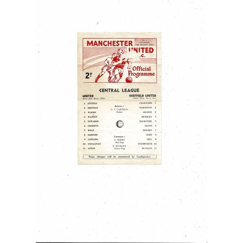 Manchester United v Sheffield United Central League Football Programme 1969/70