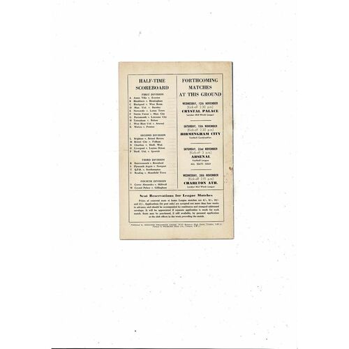 1958/59 Chlesea v Leeds United Football Programme