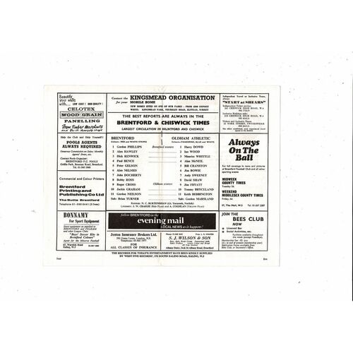 1970/71 Brentford v Oldham Athletic Football Programme