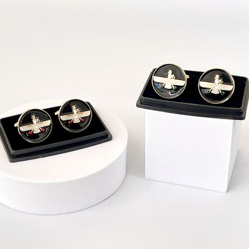 Cufflinks. Farvaher Design. Black with 2 Green Stones.