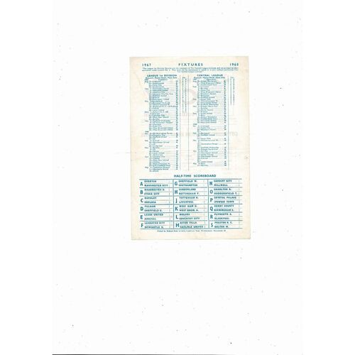 Manchester City v Preston North End Central League Football Programme 1967/68
