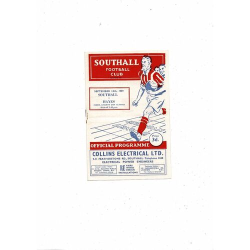 1959/60 Southall v Hayes Middlesex Charity Cup Football Programme