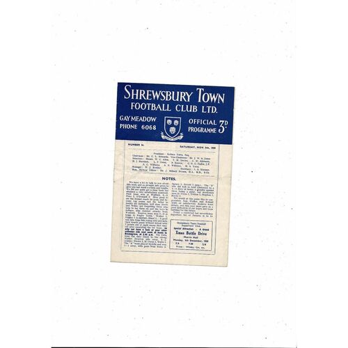 1955/56 Shrewsbury Town v Brentford Football Programme