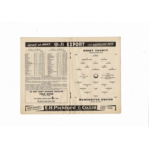 1959/60 Derby County v Manchester United FA Cup Football Programme