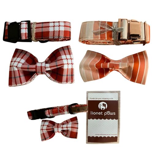 Lionet Paws Cotton Dog Collar with Bow tie - Adjustable