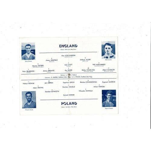 1958 England v Poland U23 Football Programme @ Sheffield Wednesday