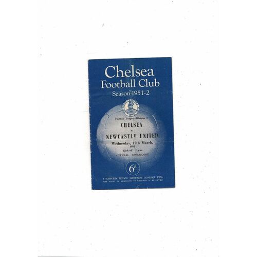 1951/52 Chelsea v Newcastle United Football Programme